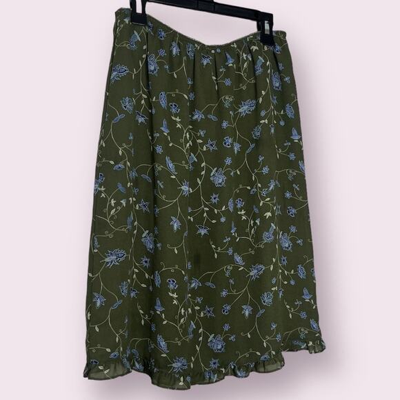 Y2K Milkmaid Fairycore Grandmacore Floral Green & Blue Flowy Skirt Medium - Picture 3 of 7